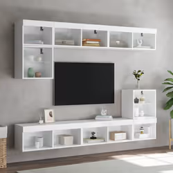 vidaXL TV Wall Units 8 Piece with LED Floating TV Unit White Engineered Wood