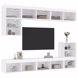 vidaXL TV Wall Units 8 Piece with LED Floating TV Unit White Engineered Wood - Additional view 4