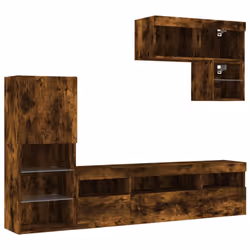 vidaXL TV Wall Units 6 Piece with LED Floating TV Cabinet Engineered Wood - smoked oak - Additional view 2