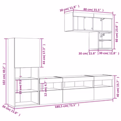 vidaXL TV Wall Units 6 Piece with LED Floating TV Cabinet Engineered Wood - smoked oak - Additional view 3