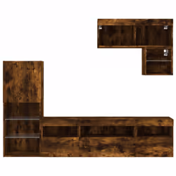 vidaXL TV Wall Units 6 Piece with LED Floating TV Cabinet Engineered Wood - smoked oak - Additional view 5
