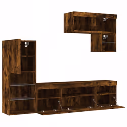 vidaXL TV Wall Units 6 Piece with LED Floating TV Cabinet Engineered Wood - smoked oak - Additional view 6