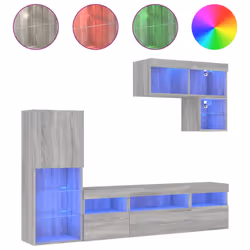 vidaXL TV Wall Units 6 Piece with LED Floating TV Cabinet Engineered Wood - grey sonoma