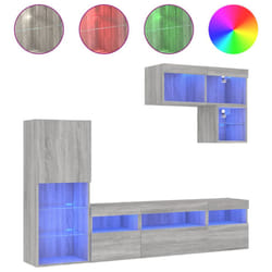 vidaXL TV Wall Units 6 Piece with LED Floating TV Cabinet Engineered Wood - grey sonoma