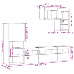 vidaXL TV Wall Units 6 Piece with LED Floating TV Cabinet Engineered Wood - grey sonoma