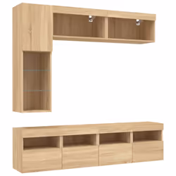 vidaXL TV Wall Cabinet Set 7 Piece with LED Lights Floating TV Unit Sonoma Oak - Additional view 2