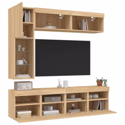 vidaXL TV Wall Cabinet Set 7 Piece with LED Lights Floating TV Unit Sonoma Oak - Additional view 4