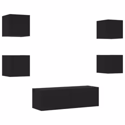 vidaXL TV Wall Cabinets with LED Lights 5 Piece Floating TV Wall Unit TV Stand - black