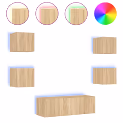 vidaXL TV Wall Cabinets with LED Lights 5 Piece Floating TV Wall Unit TV Stand - sonoma oak
