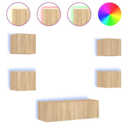 vidaXL TV Wall Cabinets with LED Lights 5 Piece Floating TV Wall Unit TV Stand - sonoma oak