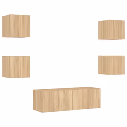 vidaXL TV Wall Cabinets with LED Lights 5 Piece Floating TV Wall Unit TV Stand - sonoma oak