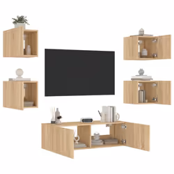 vidaXL TV Wall Cabinets with LED Lights 5 Piece Floating TV Wall Unit TV Stand - sonoma oak - Additional view 4