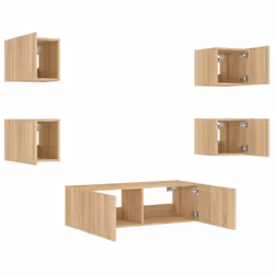 vidaXL TV Wall Cabinets with LED Lights 5 Piece Floating TV Wall Unit TV Stand - sonoma oak - Additional view 5