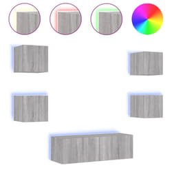 vidaXL TV Wall Cabinets with LED Lights 5 Piece Floating TV Wall Unit TV Stand - grey sonoma
