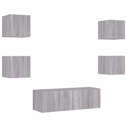 vidaXL TV Wall Cabinets with LED Lights 5 Piece Floating TV Wall Unit TV Stand - grey sonoma