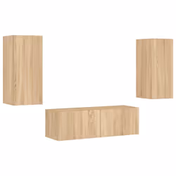 vidaXL TV Wall Cabinets with LED Lights 3 Piece Floating TV Wall Unit TV Stand - sonoma oak