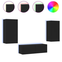 vidaXL TV Wall Cabinets with LED Lights 3 Piece Floating TV Wall Unit TV Stand - black