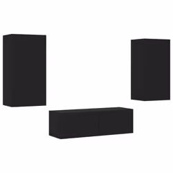 vidaXL TV Wall Cabinets with LED Lights 3 Piece Floating TV Wall Unit TV Stand - black