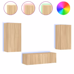 vidaXL TV Wall Cabinets with LED Lights 3 Piece Floating TV Wall Unit TV Stand - sonoma oak