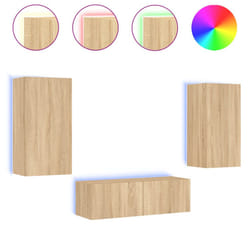 vidaXL TV Wall Cabinets with LED Lights 3 Piece Floating TV Wall Unit TV Stand - sonoma oak