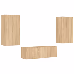 vidaXL TV Wall Cabinets with LED Lights 3 Piece Floating TV Wall Unit TV Stand - sonoma oak
