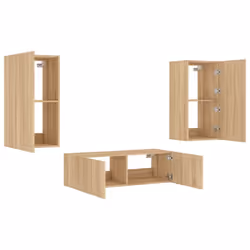 vidaXL TV Wall Cabinets with LED Lights 3 Piece Floating TV Wall Unit TV Stand - sonoma oak - Additional view 5