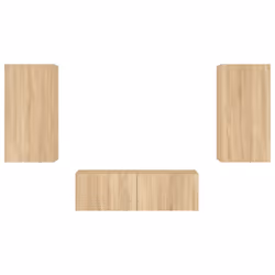 vidaXL TV Wall Cabinets with LED Lights 3 Piece Floating TV Wall Unit TV Stand - sonoma oak - Additional view 6