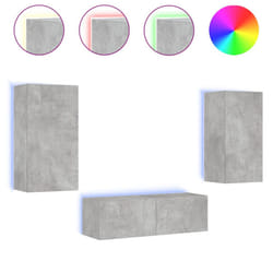 vidaXL TV Wall Cabinets with LED Lights 3 Piece Floating TV Wall Unit TV Stand - concrete grey