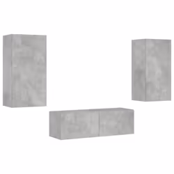 vidaXL TV Wall Cabinets with LED Lights 3 Piece Floating TV Wall Unit TV Stand - concrete grey