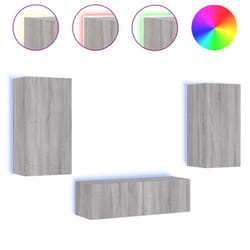 vidaXL TV Wall Cabinets with LED Lights 3 Piece Floating TV Wall Unit TV Stand - grey sonoma