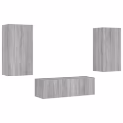 vidaXL TV Wall Cabinets with LED Lights 3 Piece Floating TV Wall Unit TV Stand - grey sonoma