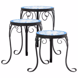 vidaXL Mosaic Tables Ceramic Tables Garden Balcony Plant Stand Flower Table - blue