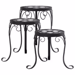 vidaXL Mosaic Tables Ceramic Tables Garden Balcony Plant Stand Flower Table - black