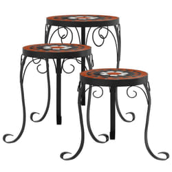 vidaXL Mosaic Tables Ceramic Tables Garden Balcony Plant Stand Flower Table - terracotta and black