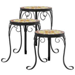 vidaXL Mosaic Tables Ceramic Tables Garden Balcony Plant Stand Flower Table - terracotta and white