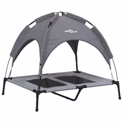 vidaXL Dog Bed with Canopy Elevated Dog Cot Anthracite Oxford Fabric and Steel - 92 x 77 x 85 cm