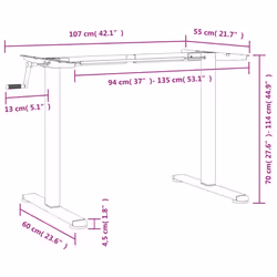 vidaXL Standing Desk Frame Height Adjustable Table Workstation White Steel