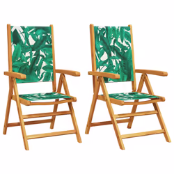vidaXL Reclining Garden Chairs Outdoor Chairs Armchair Fabric & Solid Wood - leaf pattern, 2 pcs