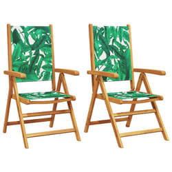 vidaXL Reclining Garden Chairs Outdoor Chairs Armchair Fabric & Solid Wood - leaf pattern, 2 pcs