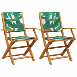 vidaXL Garden Chairs Outdoor Chair Dining Chair Solid Wood Acacia and Fabric - leaf pattern, 2 pcs