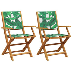 vidaXL Garden Chairs Outdoor Chair Dining Chair Solid Wood Acacia and Fabric - leaf pattern, 2 pcs