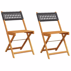 vidaXL Bistro Chairs Outdoor Dining Chair Solid Wood Acacia and Poly Rattan - black, 2 pcs