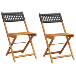 vidaXL Bistro Chairs Outdoor Dining Chair Solid Wood Acacia and Poly Rattan - black, 2 pcs