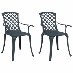 vidaXL Garden Chairs Outdoor Chair Dining Chair 2 pcs Green Cast Aluminium