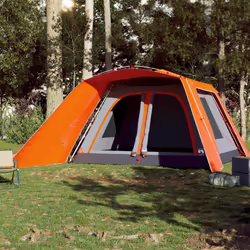 vidaXL Family Tent with Porch 9-Person Lightweight Camping Tent Quick Release - grey and orange