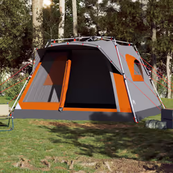 vidaXL Family Tent Cabin 7-Person Lightweight Tent Camping Tent Quick Release - grey and orange