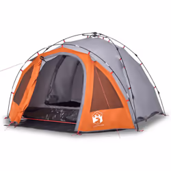 vidaXL Camping Tent Dome 3-Person Dome Tent Blackout Fabric Quick Release - grey and orange