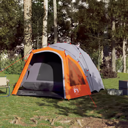 vidaXL Camping Tent Dome 3-Person Dome Tent Blackout Fabric Quick Release - grey and orange