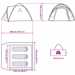 vidaXL Camping Tent Dome 3-Person Dome Tent Blackout Fabric Quick Release - grey and orange