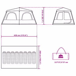vidaXL Family Tent Dome 8-Person Lightweight Tent Camping Tent Quick Release - Green, 438 x 268 x 210 cm - Additional view 3